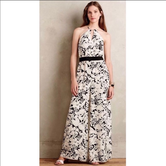 Anthropologie Black and White Floral Jumpsuit - Picture 1 of 2